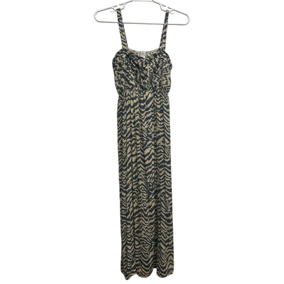 Soft Surroundings Green Animal Print Sleeveless Long Dress Zebra Pleated Chest - Picture 1 of 7